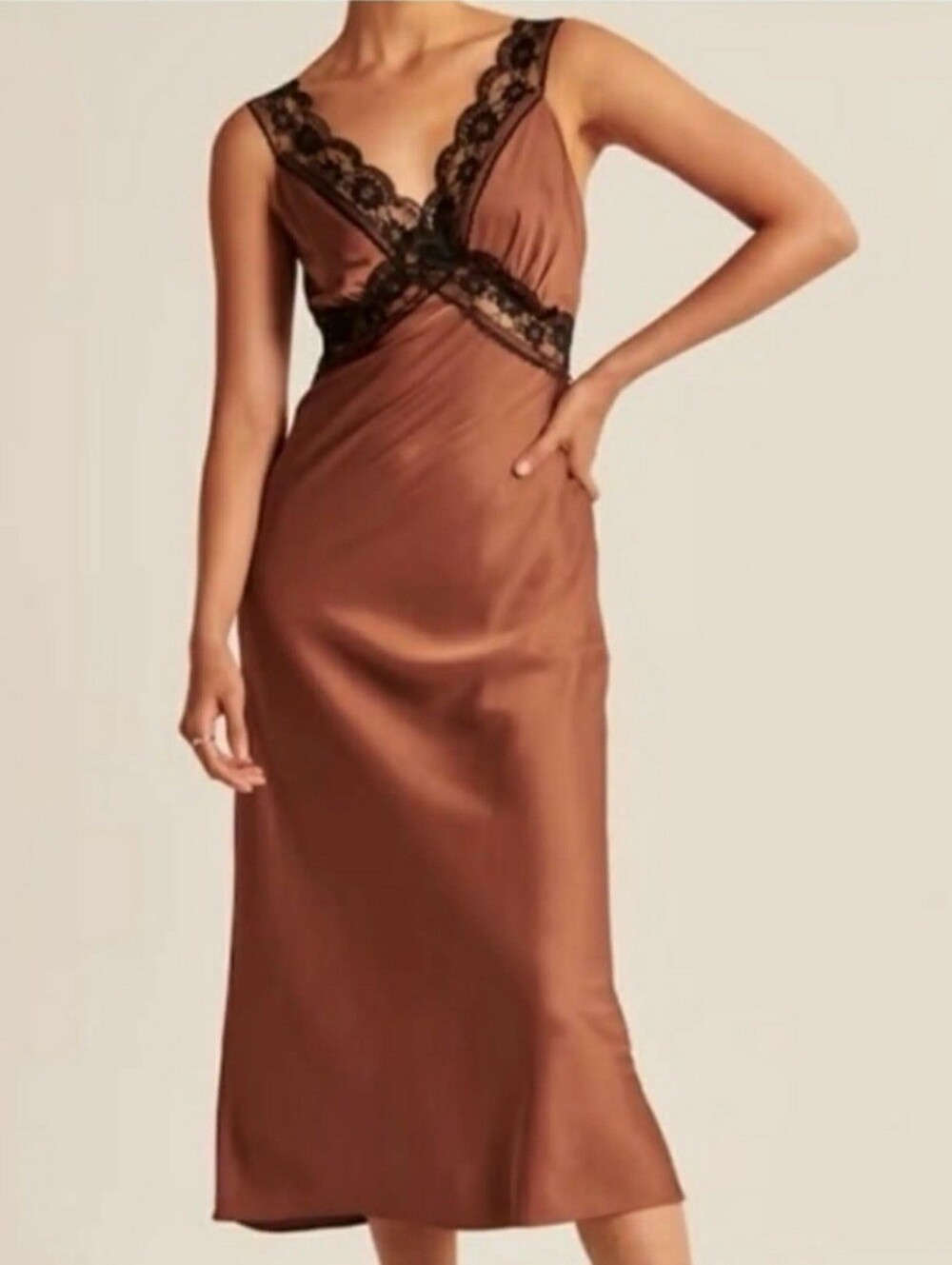 Abercrombie & Fitch Satin Slip Dress Womens Size Medium Rust And Black